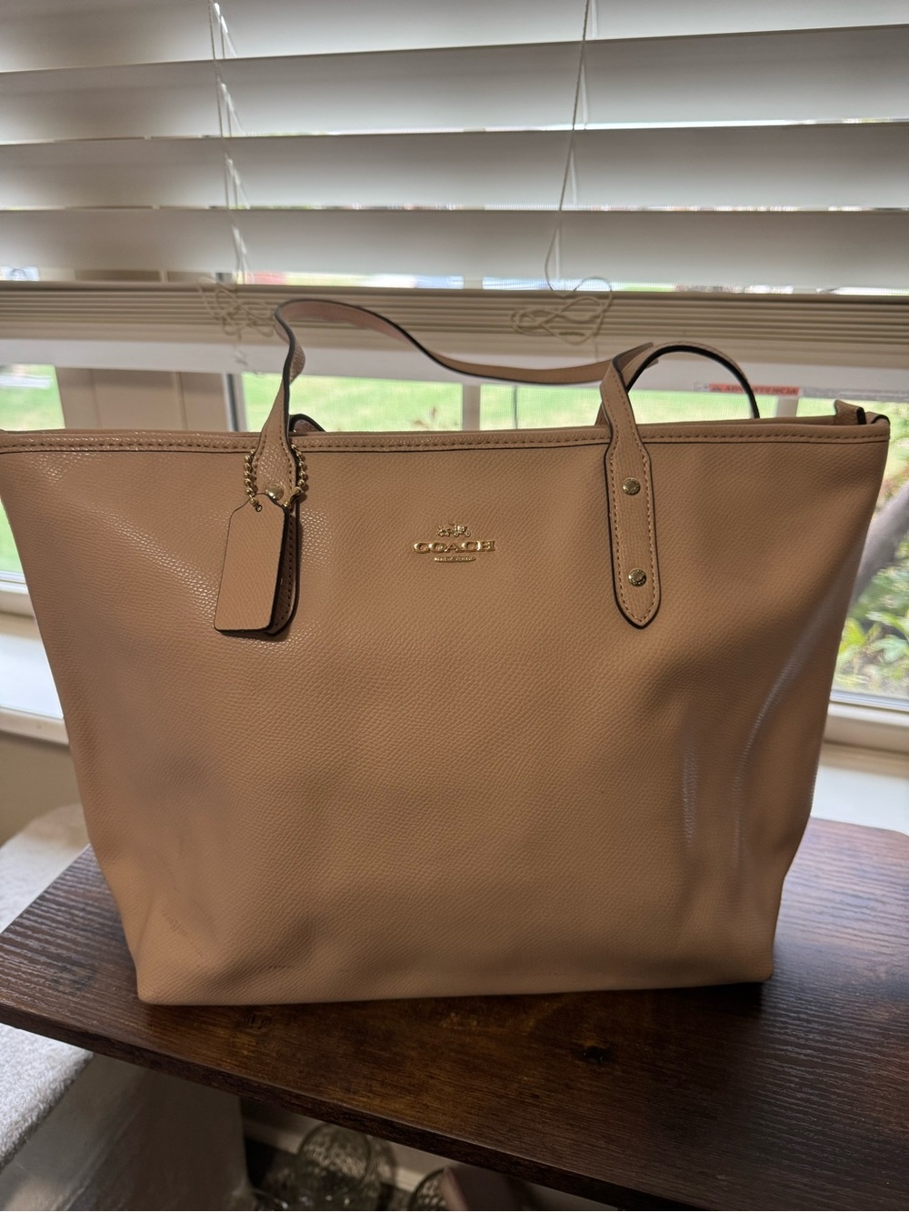 Coach City Zip Top Tote in Beige Crossgrain Leather